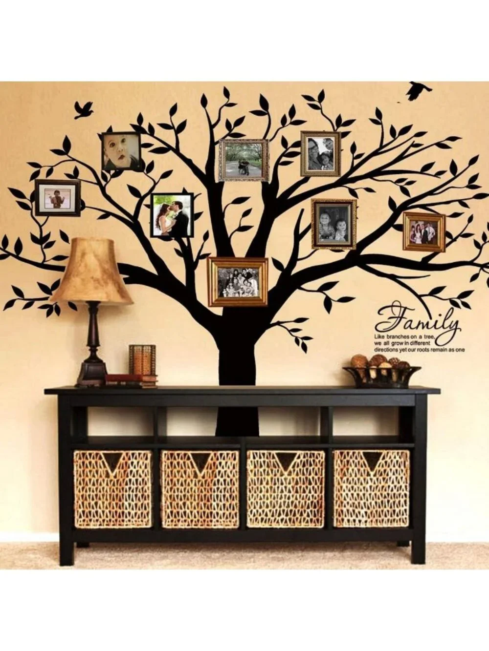 Family Tree Wall Decal - Inspirational Quote, Home Decor for Living Room, 83x83